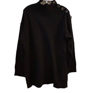 Anthropologie Black Mock Neck Button Shoulder Sweater Size L